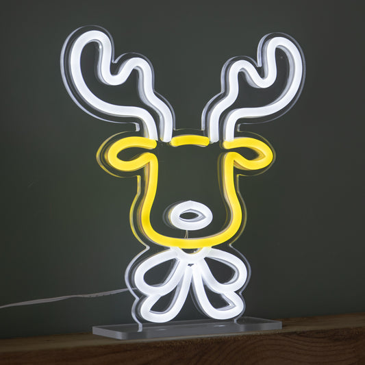 25cm Light up Christmas Reindeer Face Table Top Neon Sign