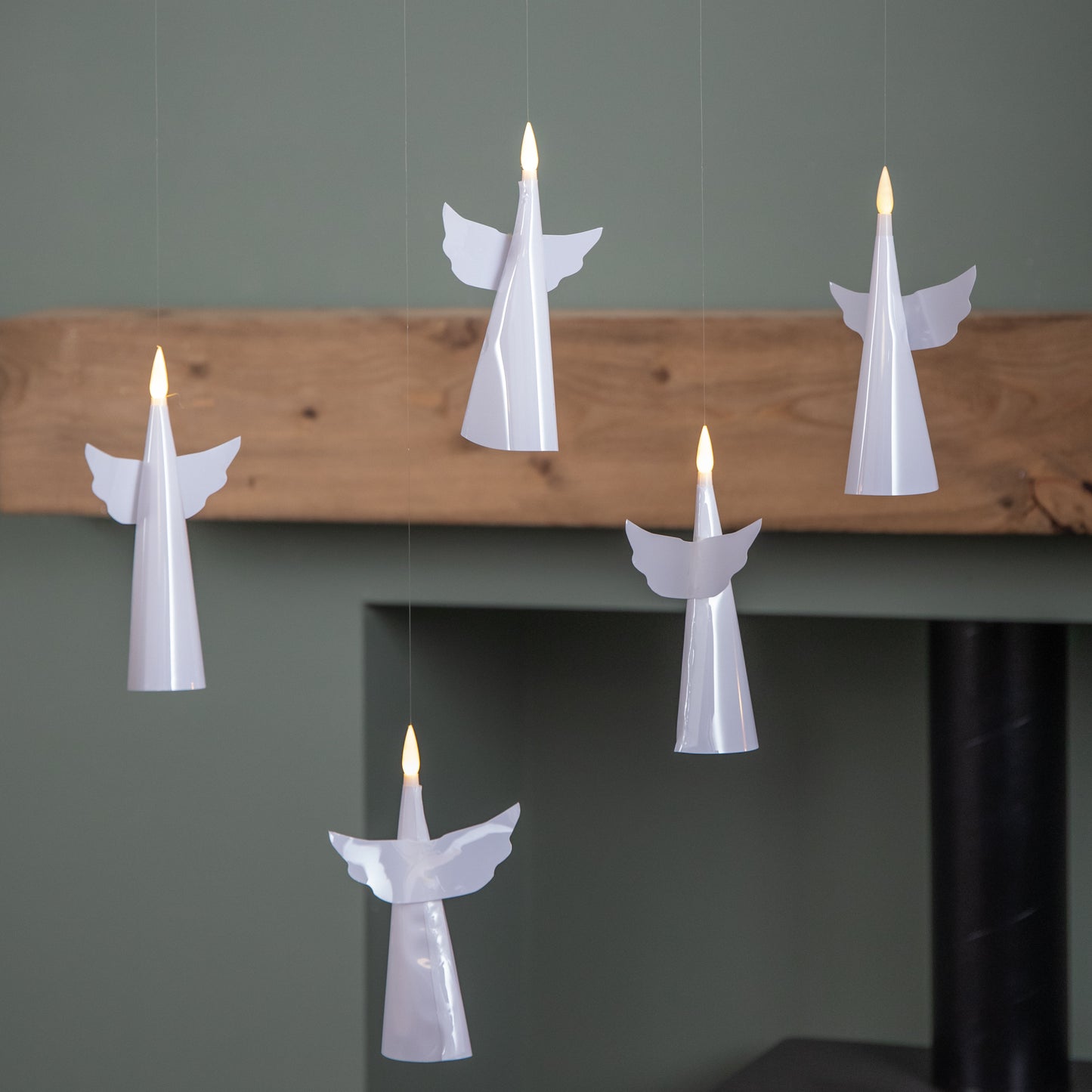 Set of 5 16cm Battery Operated Floating Christmas Angel Candles with Warm White LEDs