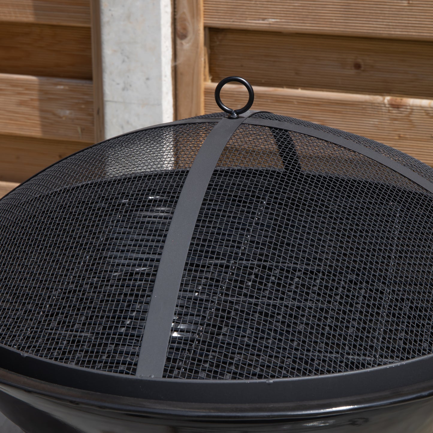 52cm Black Steel Outdoor Lustre Enamelled Firepit with Fire Poker