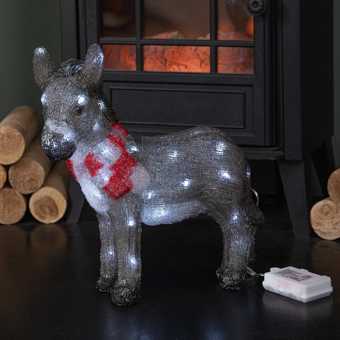 34cm Battery Operated LED Light up Acrylic Christmas Donkey Decoration