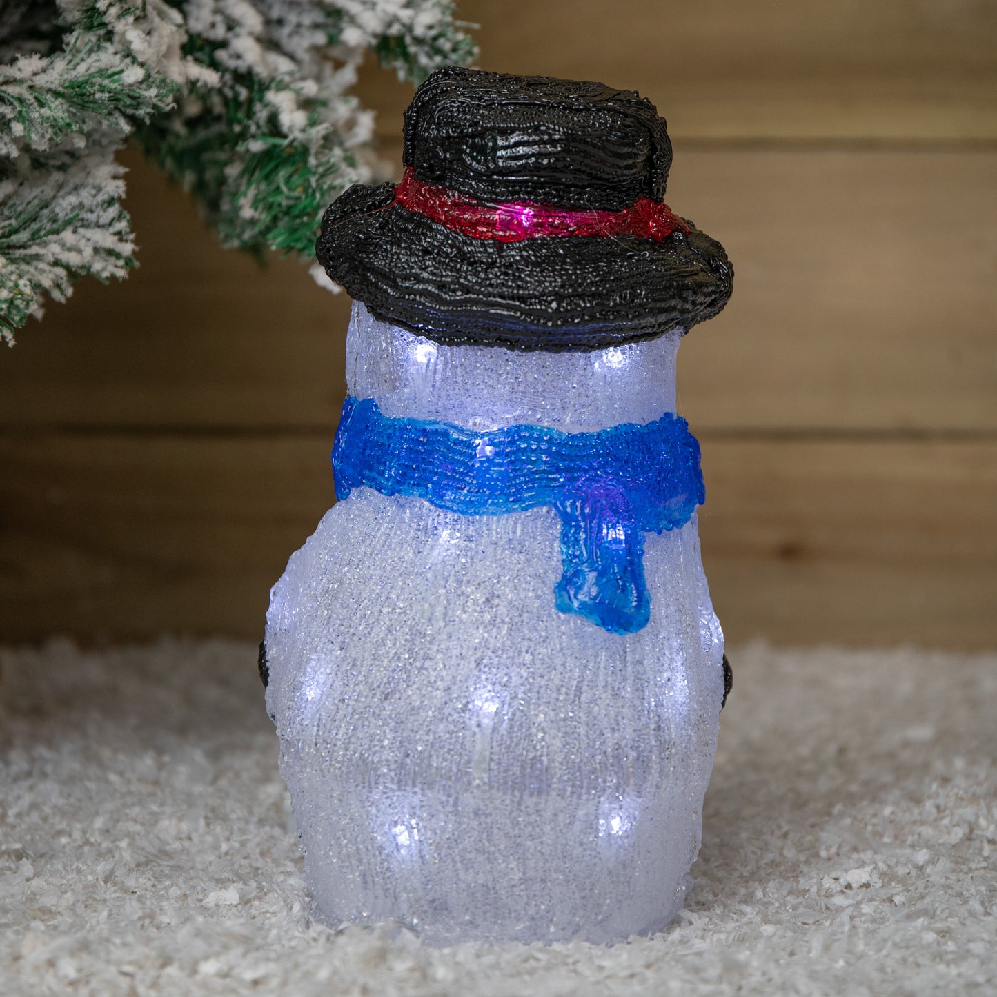 Factory Seconds: 27cm Battery Operated Light up Acrylic Christmas Snowman Decoration with White LEDs