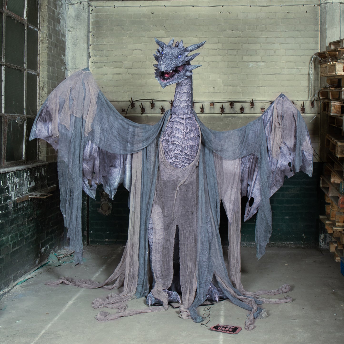 7ft Giant Sized Motion Activated Winter Dragon Halloween Decoration with LEDs INCLUDES SMOKE Machine