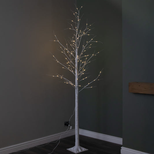 2.4m (8ft) Light up Christmas Birch Tree with 136 Warm White LEDs
