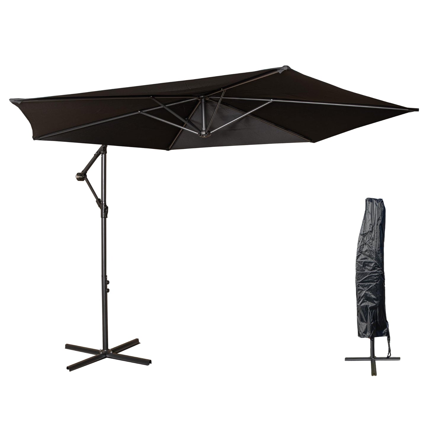 Factory Seconds 3m Cantilever Parasol in Black with Crank Handle for Patio Garden Banana Parasol with UV Protection Outdoor Umbrella Sun Shades for Garden