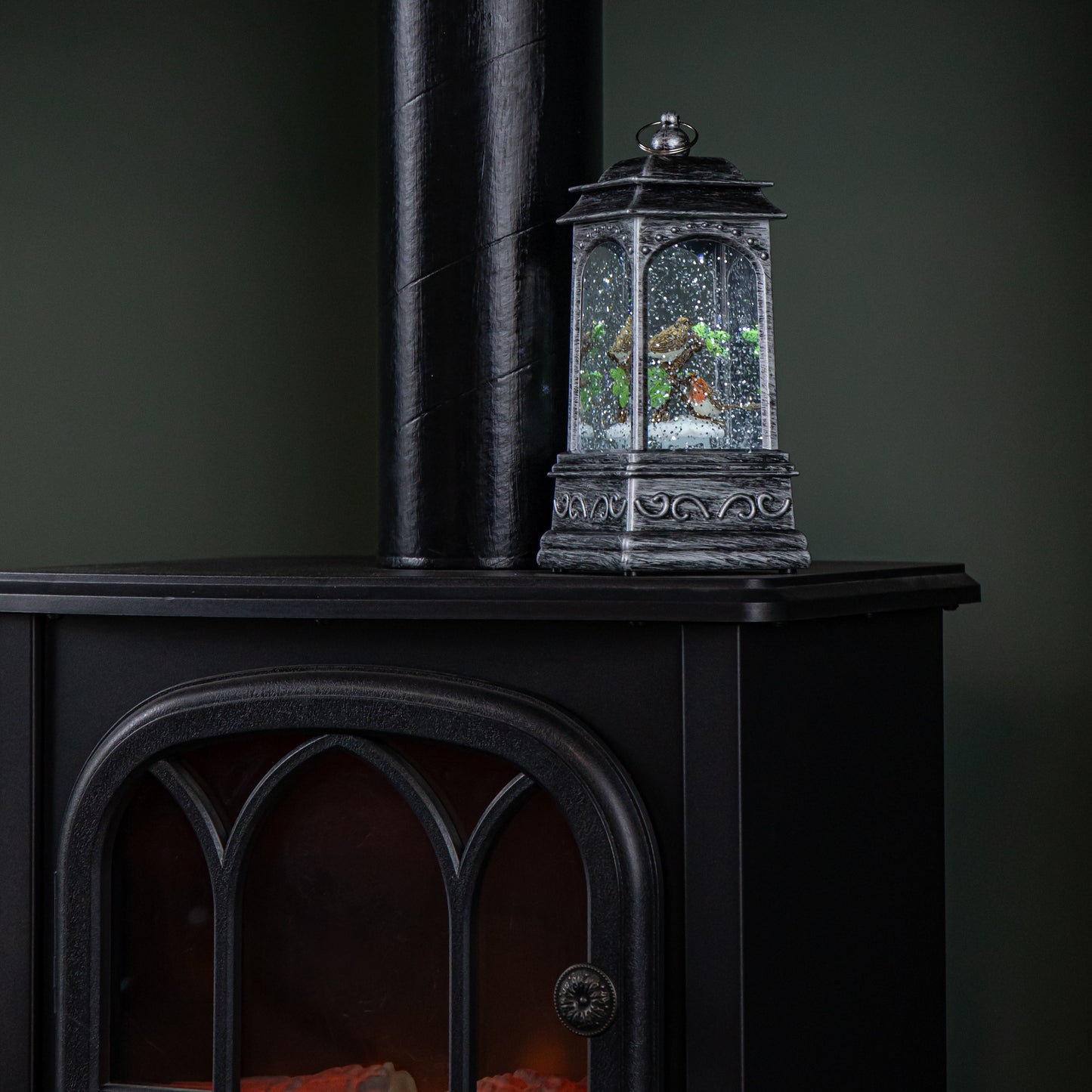 20cm Dual Powered Light up Christmas Robin Water Spinner with White LEDs