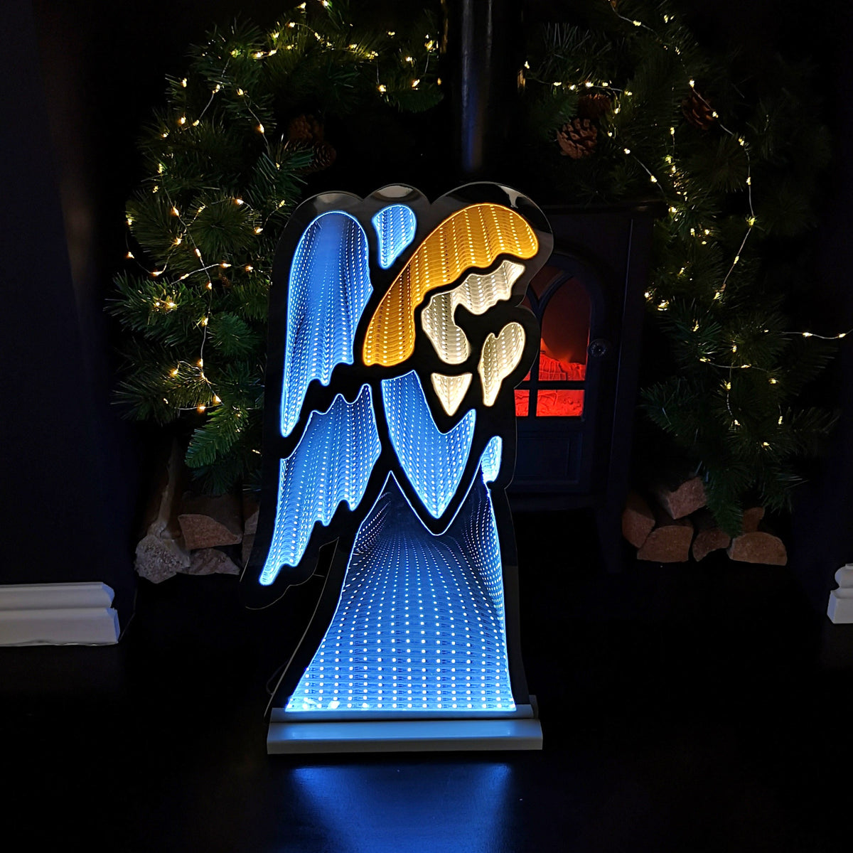 60cm LED Infinity Light Praying Angel Decoration with Wooden Base
