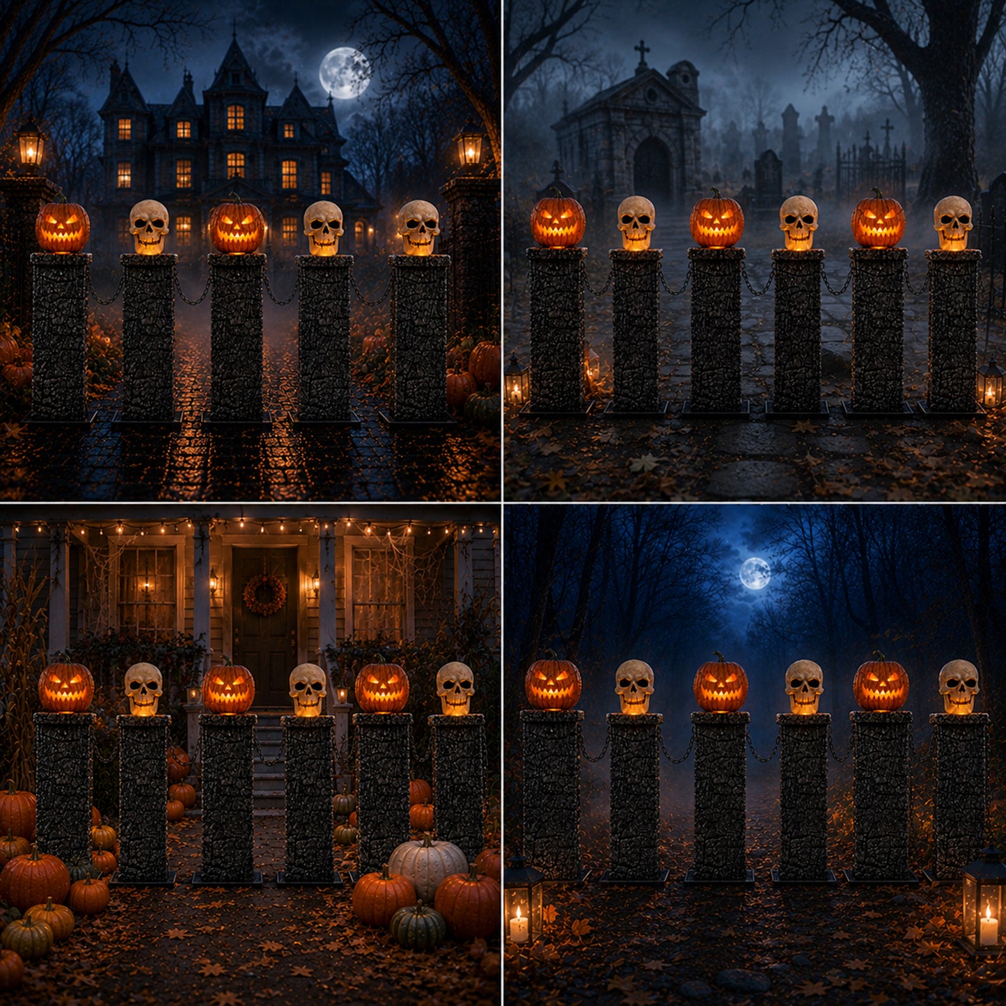 1.2m Battery Powered Light Up Halloween Skull & Pumpkin Fence with LEDs