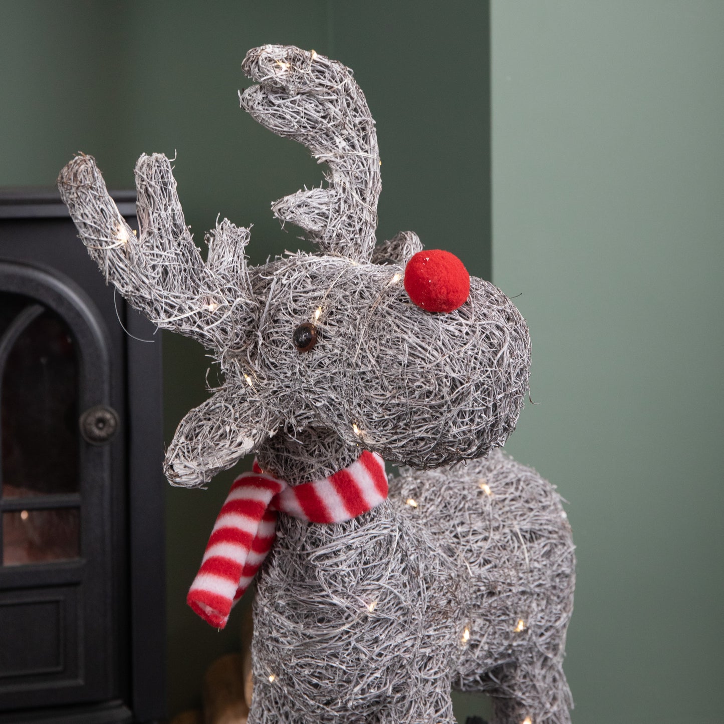 66cm Battery Operated Rattan Woven Cupid Reindeer with Warm White LEDs