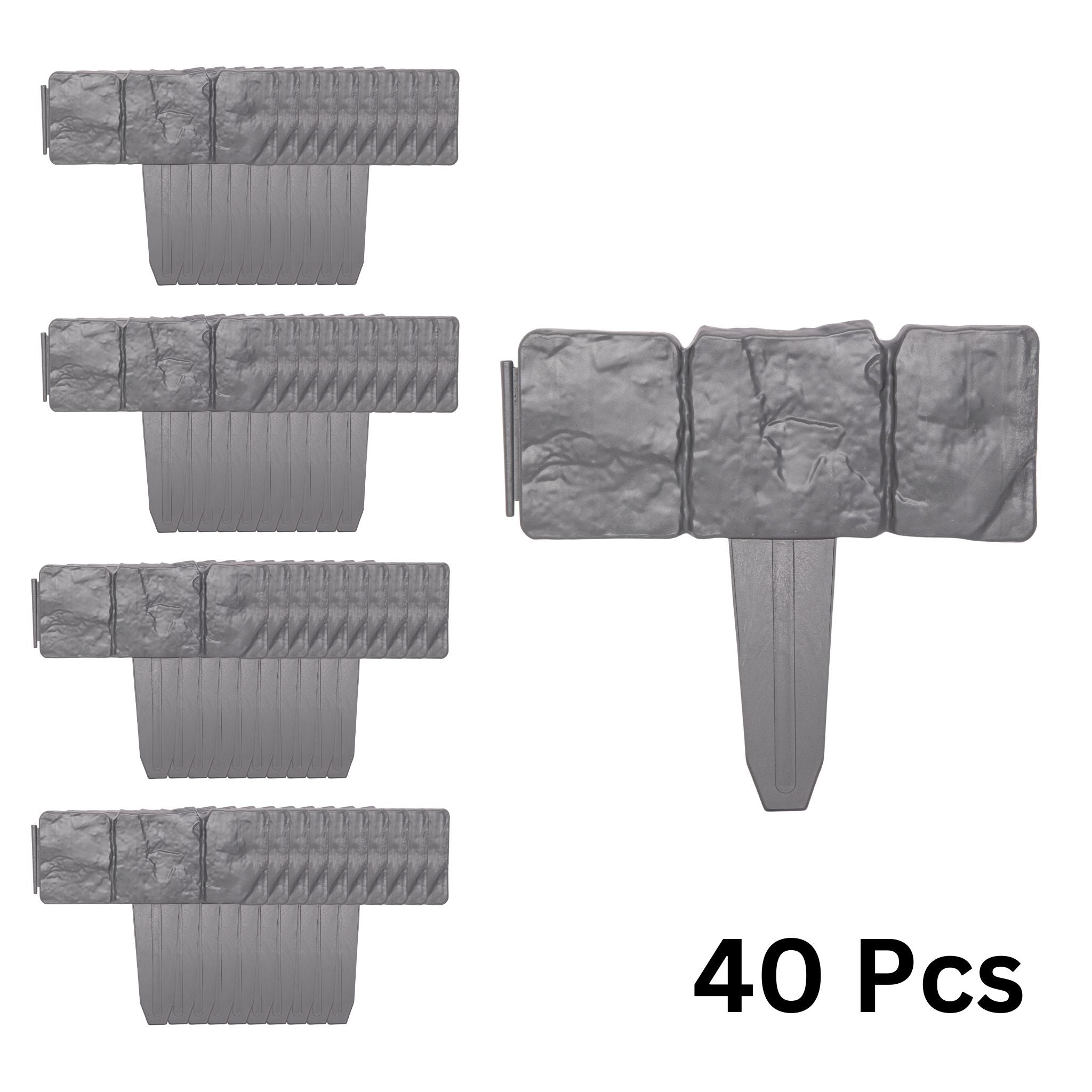 23cm Set of 40 Grey Cobble Stone Effect Garden Edging Border