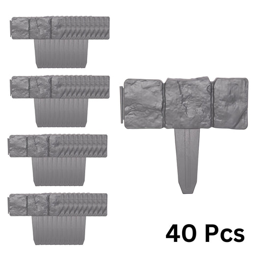 23cm Set of 40 Grey Cobble Stone Effect Garden Edging Border