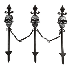 Set of 3 Outdoor Scary Skull Halloween Garden Lawn Fence Stakes 