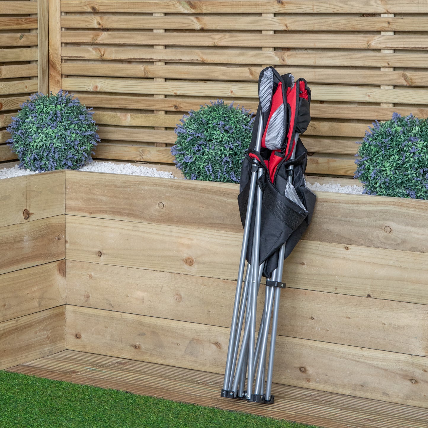 Luxury Padded High Back Outdoor Folding Chair with Cupholder in Red