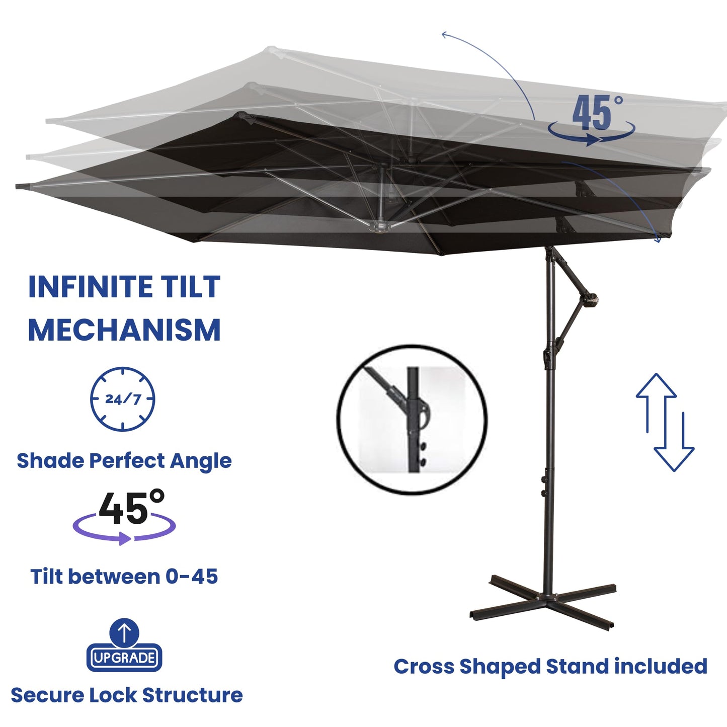 Factory Seconds 3m Cantilever Parasol in Black with Crank Handle for Patio Garden Banana Parasol with UV Protection Outdoor Umbrella Sun Shades for Garden