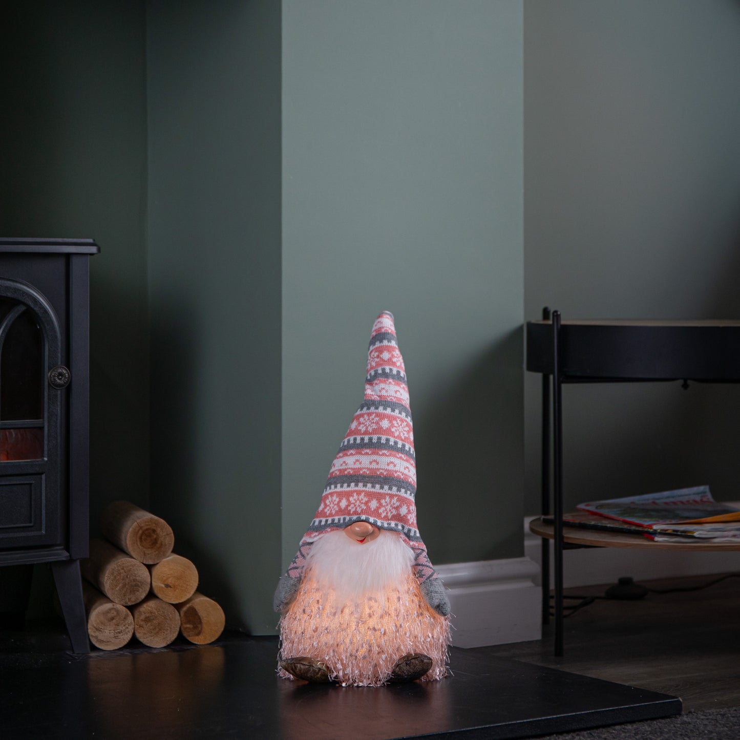 30cm Christmas Male Gonk with LED Light - Striped Hat