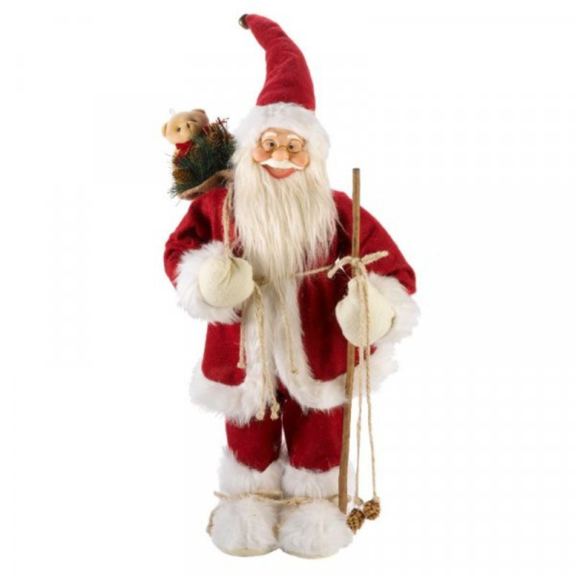 60cm Battery Operated Red Standing Light up Santa Claus with Brown Woven Sack 