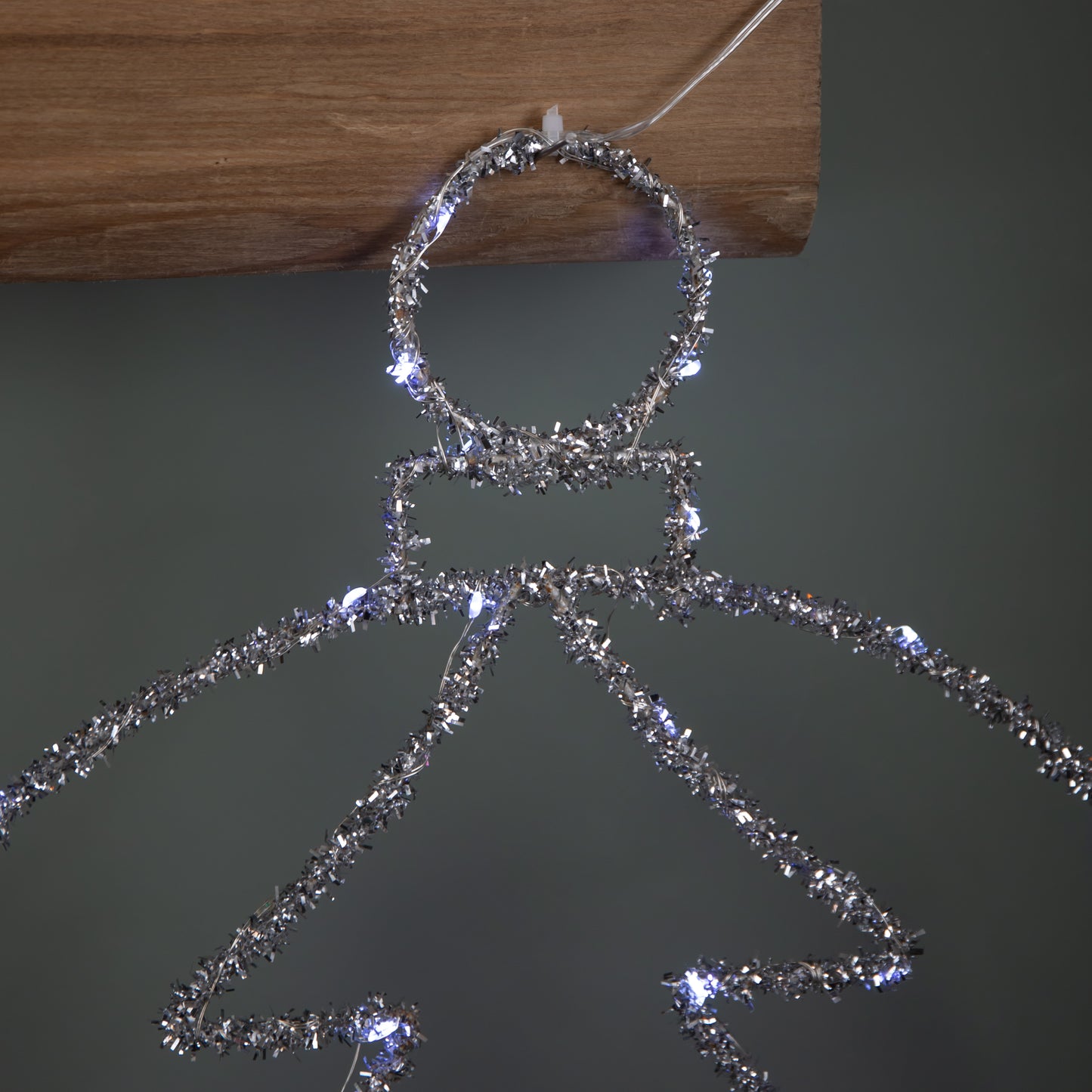 49cm Battery Powered Light up Silver Christmas Tree Ball with Twinkling LEDs
