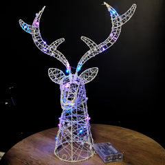 42cm Battery Operated White Metal Stag Head with 30 Rainbow LEDs