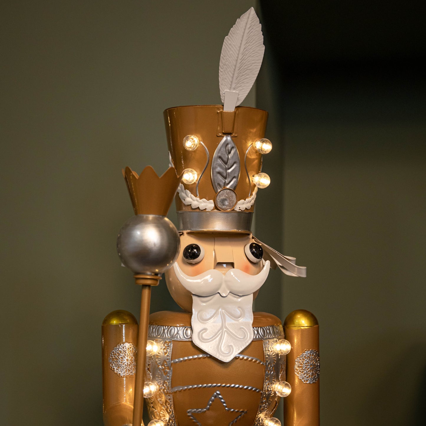 80cm Battery Operated Light up Christmas Gold Nutcracker with LEDs