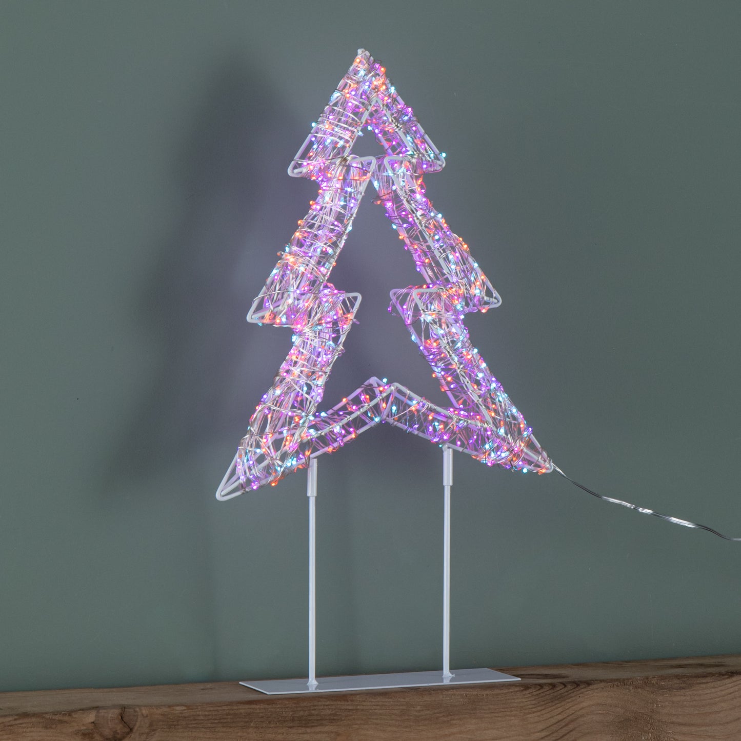45cm Light up White Christmas Tree on Metal Stand with Twinkling Rainbow LEDs