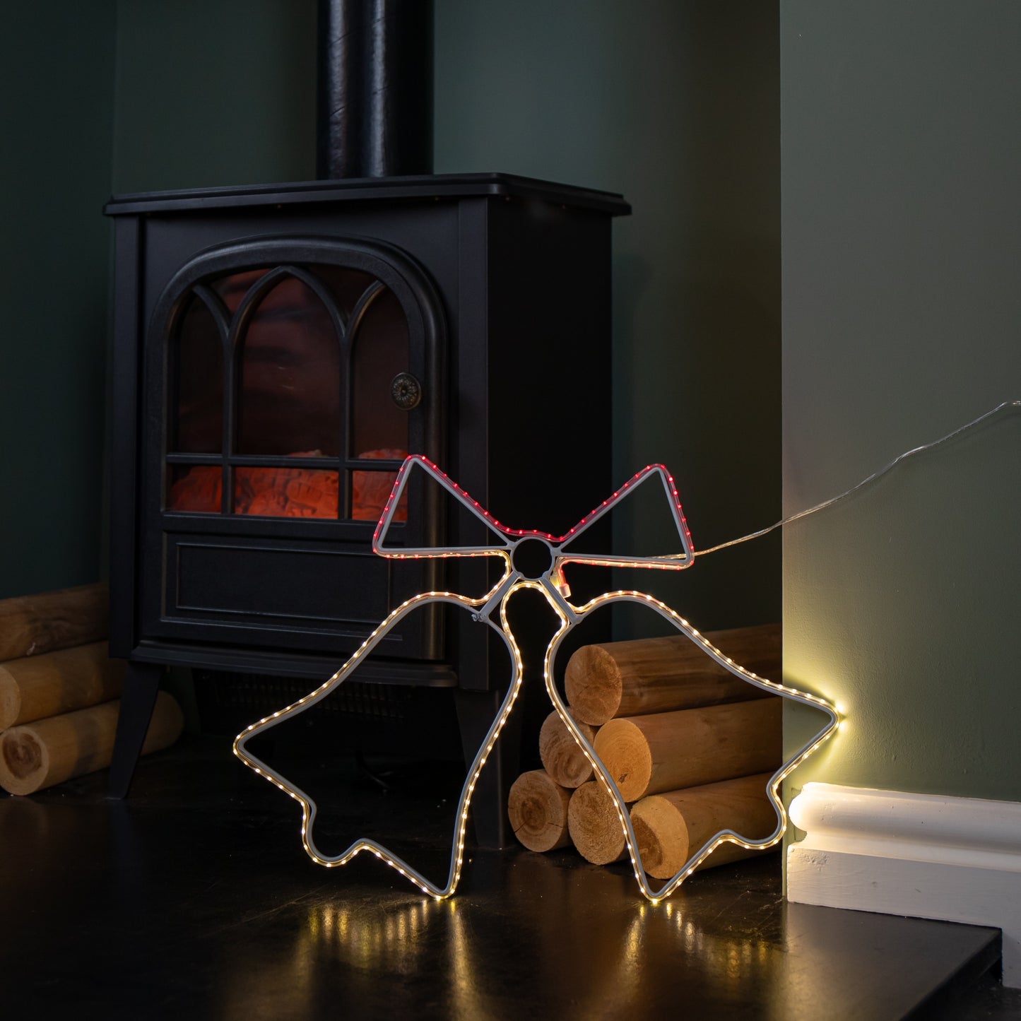 43cm x 32cm Light up Hanging Christmas Double Bell Silhouette with 196 LEDs