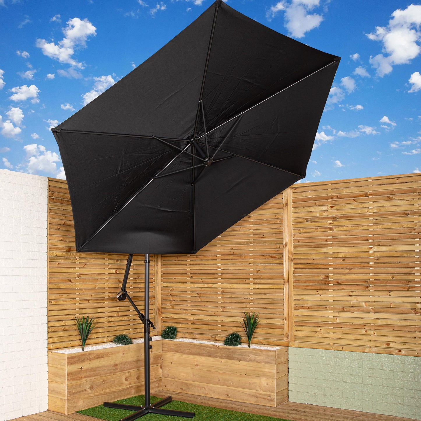 Factory Seconds 3m Cantilever Parasol in Black with Crank Handle for Patio Garden Banana Parasol with UV Protection Outdoor Umbrella Sun Shades for Garden