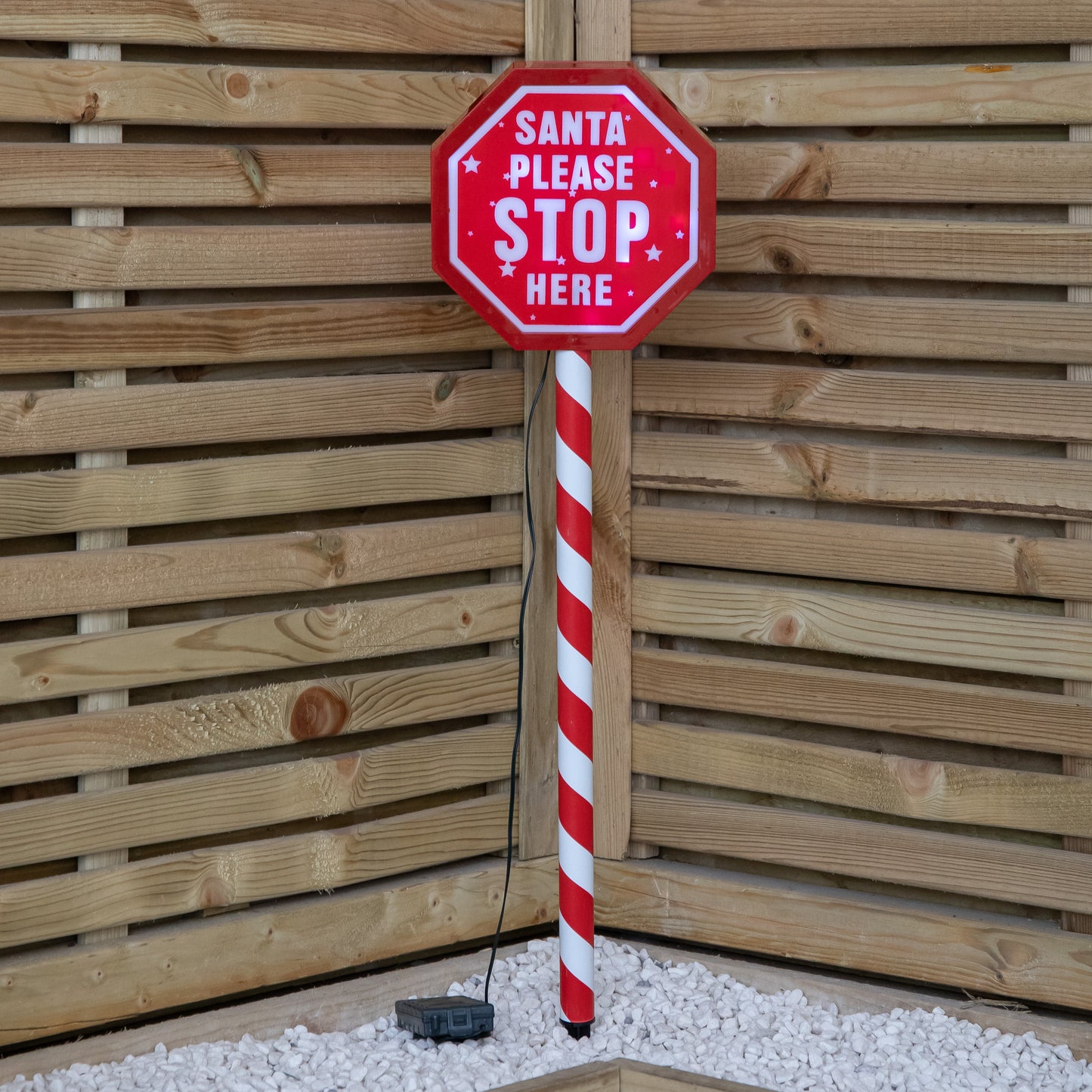 80cm Battery Operated Light up Santa Stop Here Sign with White LEDs