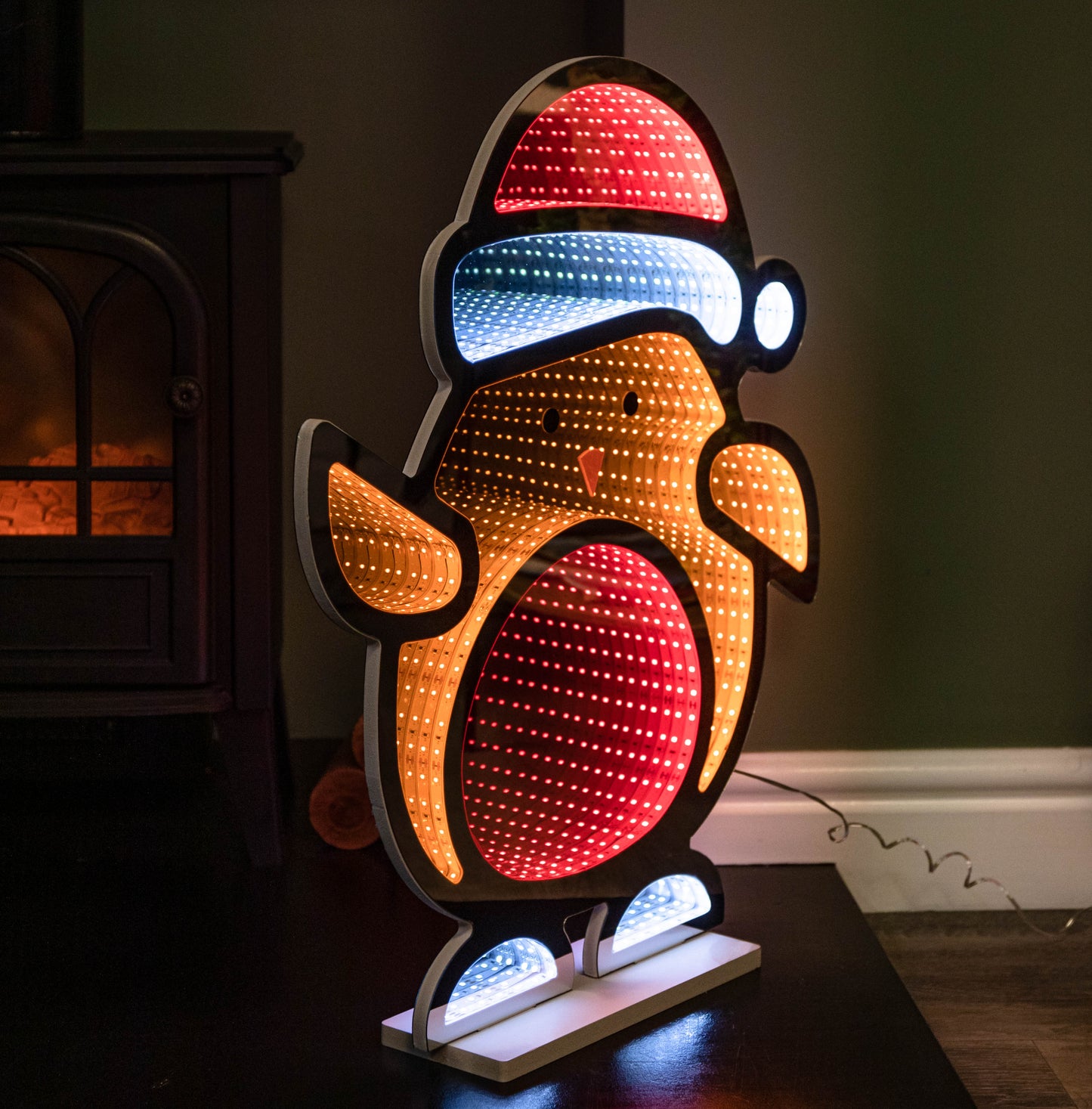 60cm Light up Robin in Santa Hat Christmas Infinity Decoration with LEDs