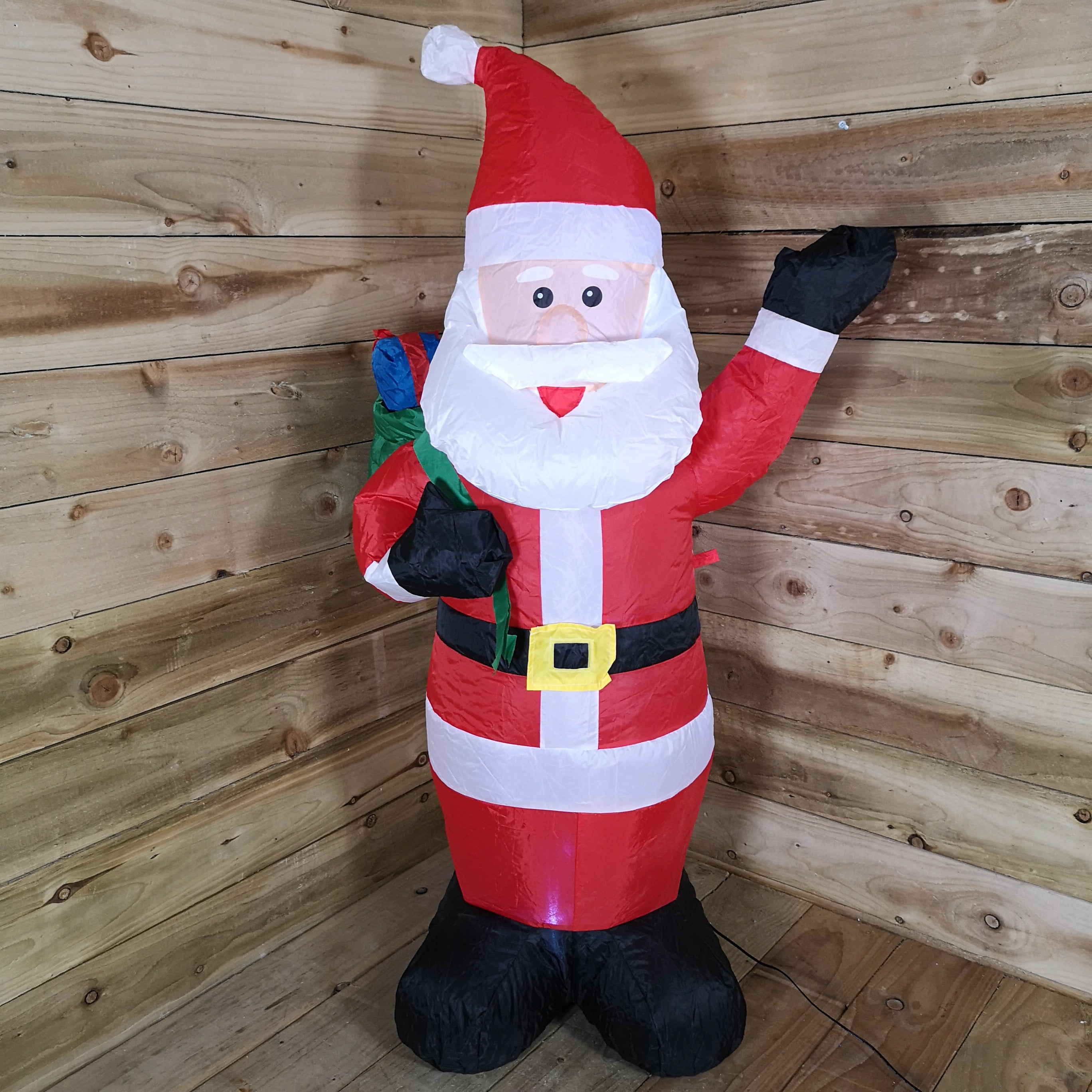 130cm (4ft) Inflatable LED Outdoor Christmas Standing Santa with Gift in Sack