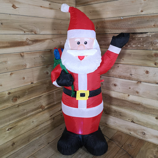 130cm (4ft) Inflatable LED Outdoor Christmas Standing Santa with Gift in Sack