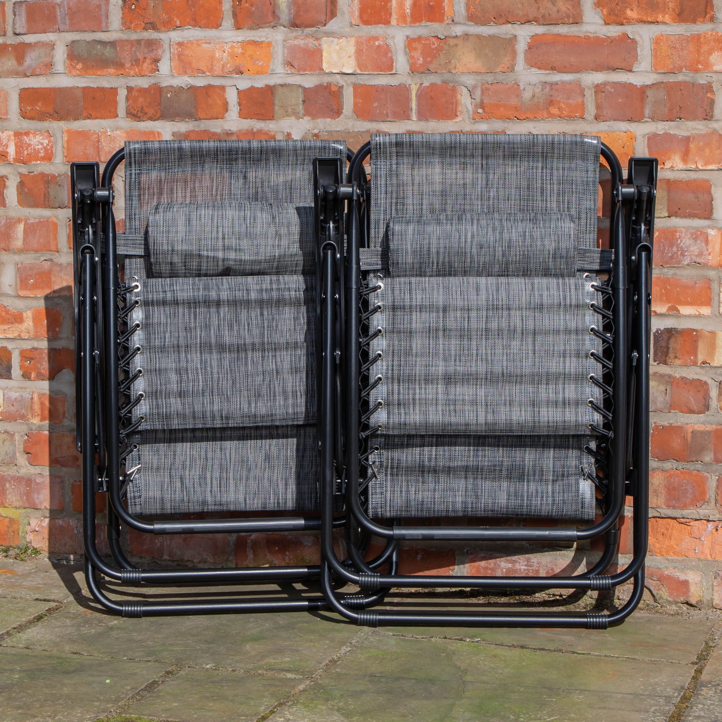 Set of 2 Multi Position Zero Gravity Relaxer Chair Sun Lounger in Mixed Grey