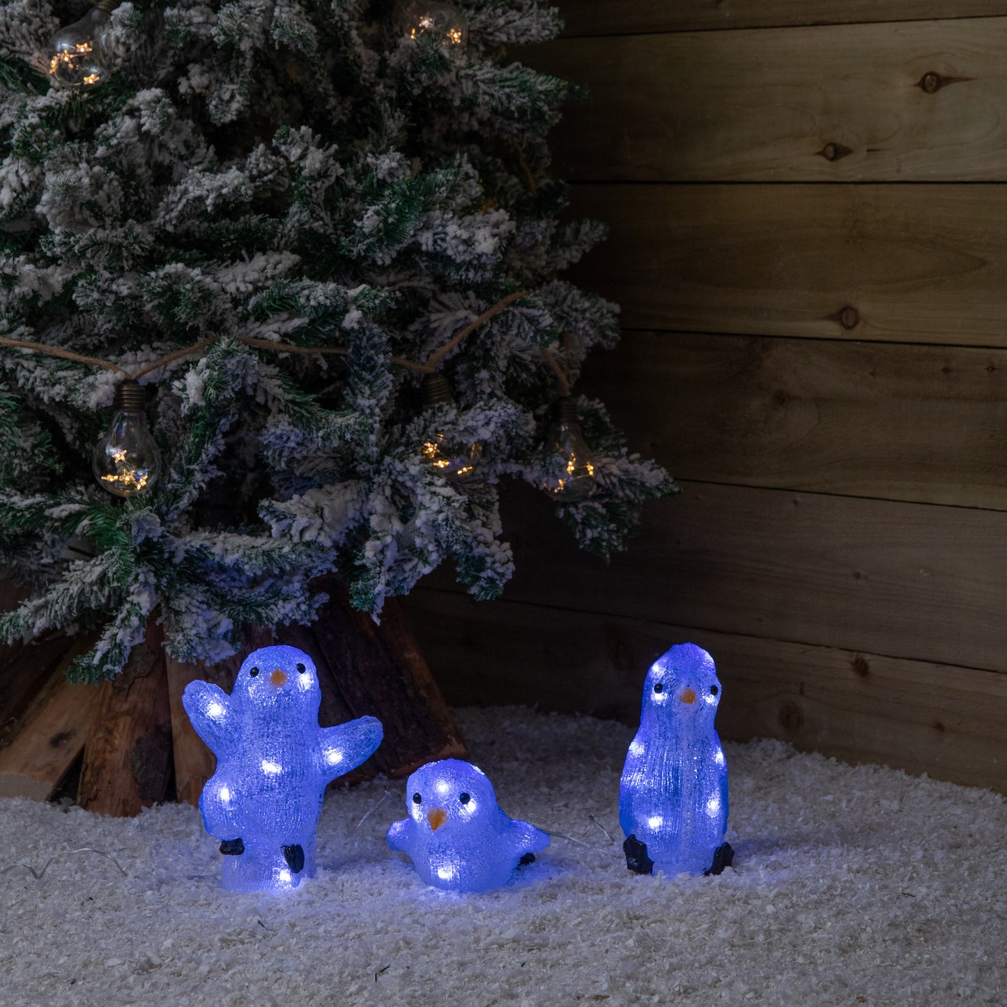 23cm Set of 3 Light up Acrylic Christmas Penguins with 30 Ice White LEDs