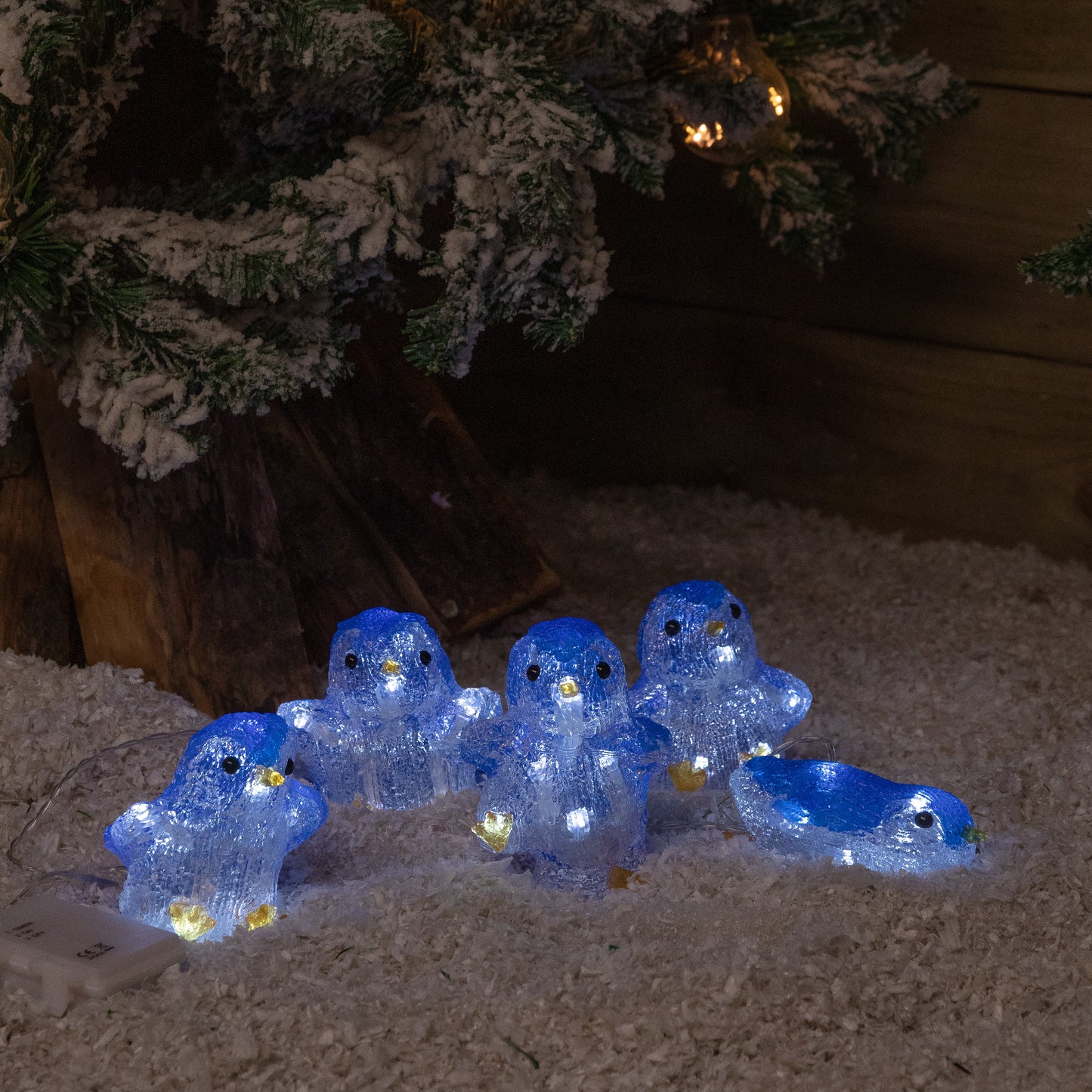 Set of 5 Battery Operated Light up Acrylic Christmas Penguins with LEDs