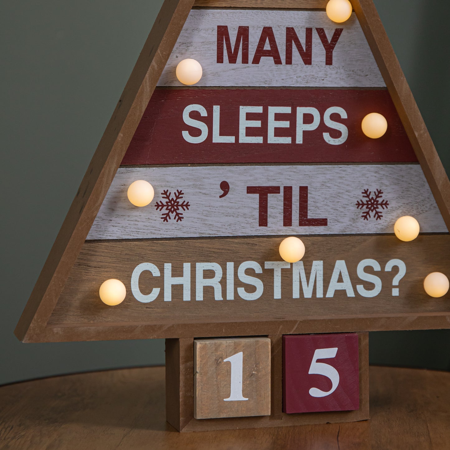42cm Wooden Christmas Countdown Decoration with 10 Warm White LEDs