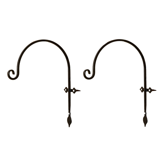 2 Pack of 38cm Black Handcrafted Metal Garden Wall Bracket Hooks for Hanging Baskets