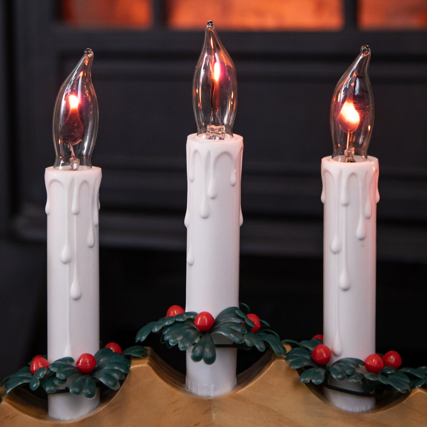 42cm Light up Wooden Arch Christmas Candle Bridge with 7 Flickering LED Candles
