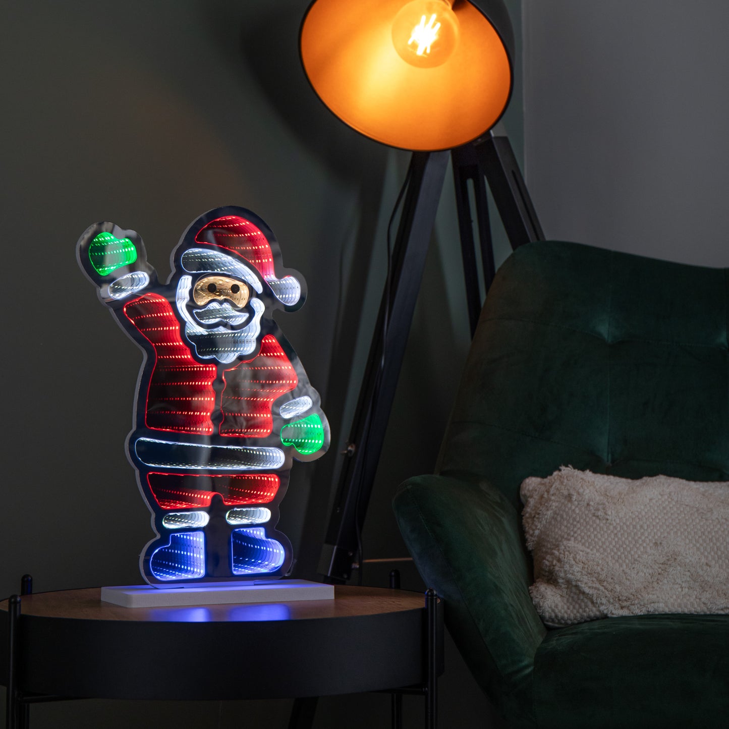 40cm Light up Waving Santa Infinity Light Christmas Decoration with Multi-Coloured LEDs
