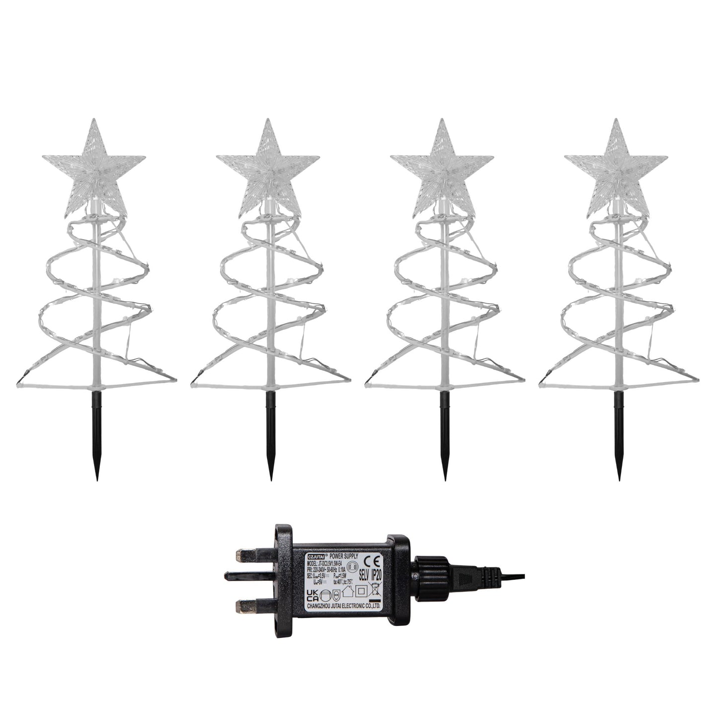 45cm Set of 4 Light up White Spiral Christmas Tree Garden Path Lights with 100 White LEDs