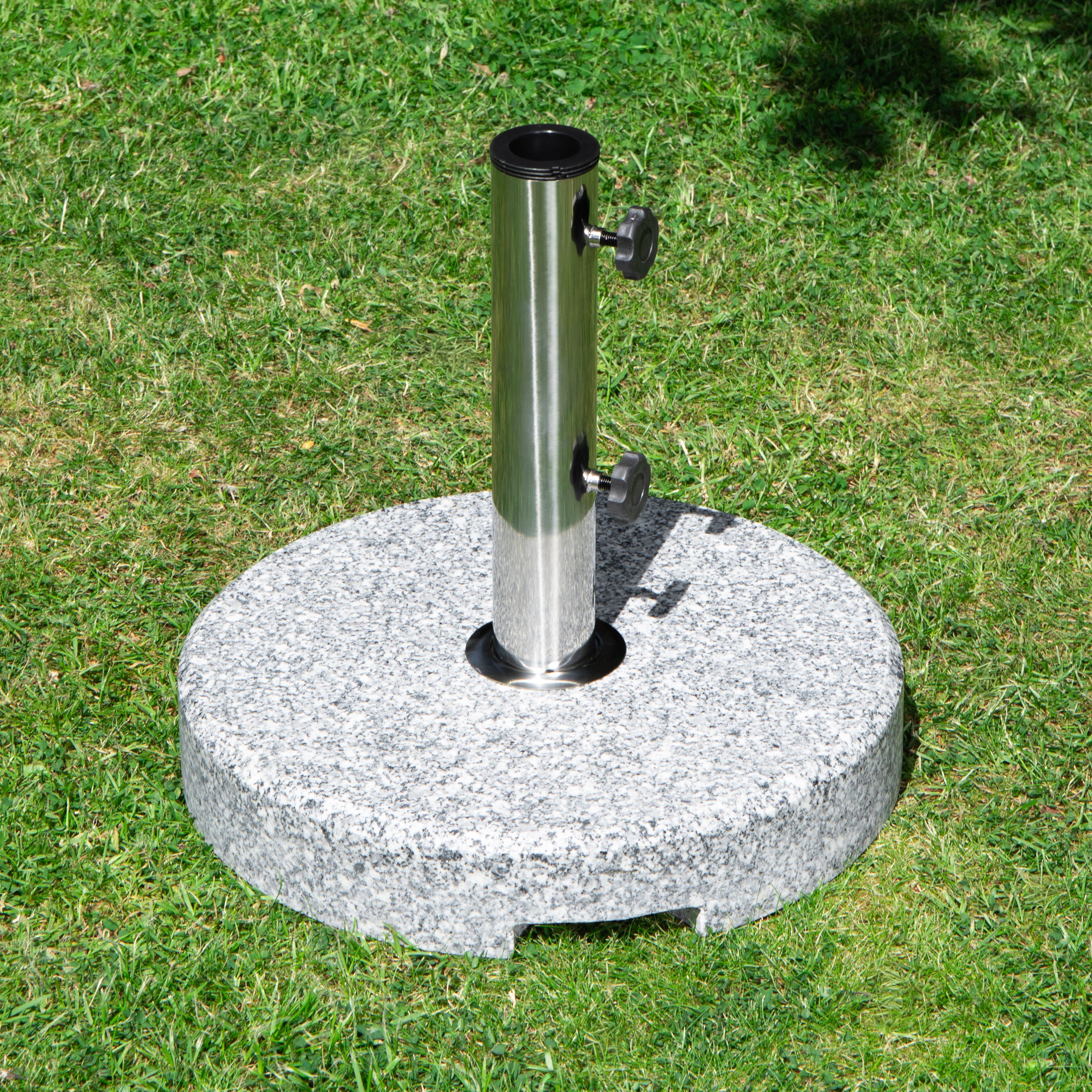 25kg Round Granite Garden Parasol Umbrella Base Weight Stainless Steel Pole