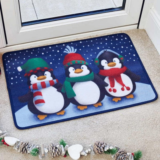 60cm x 40cm Frosty Penguins Fabric Christmas Doormat