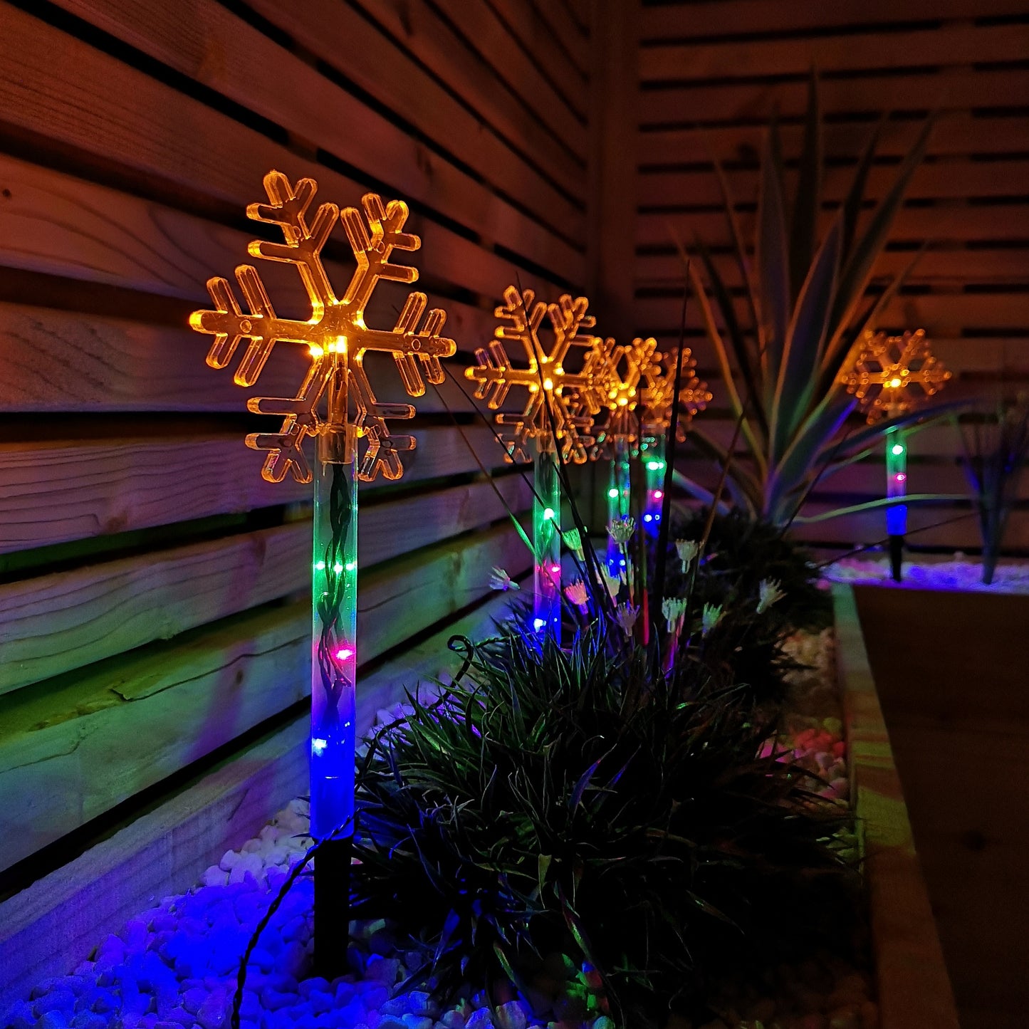 Set of 8 Battery Operated LED Multi Coloured Snowflake Path Lights Christmas Decoration with Timer