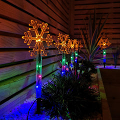 Set of 8 Battery Operated LED Multi Coloured Snowflake Path Lights Christmas Decoration with Timer