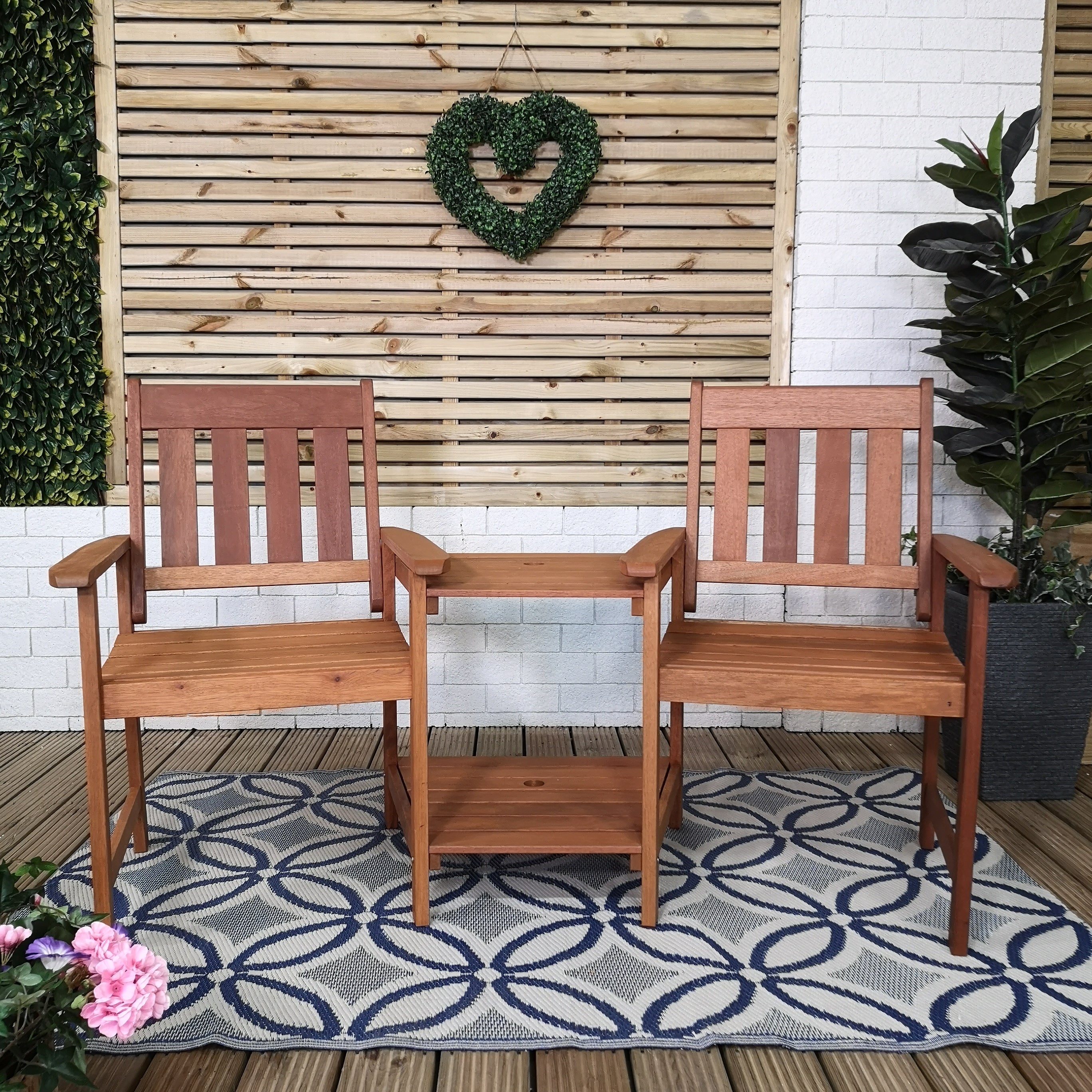 Atlanta 2 Seater Wooden Garden Patio Love Seat and Table Set