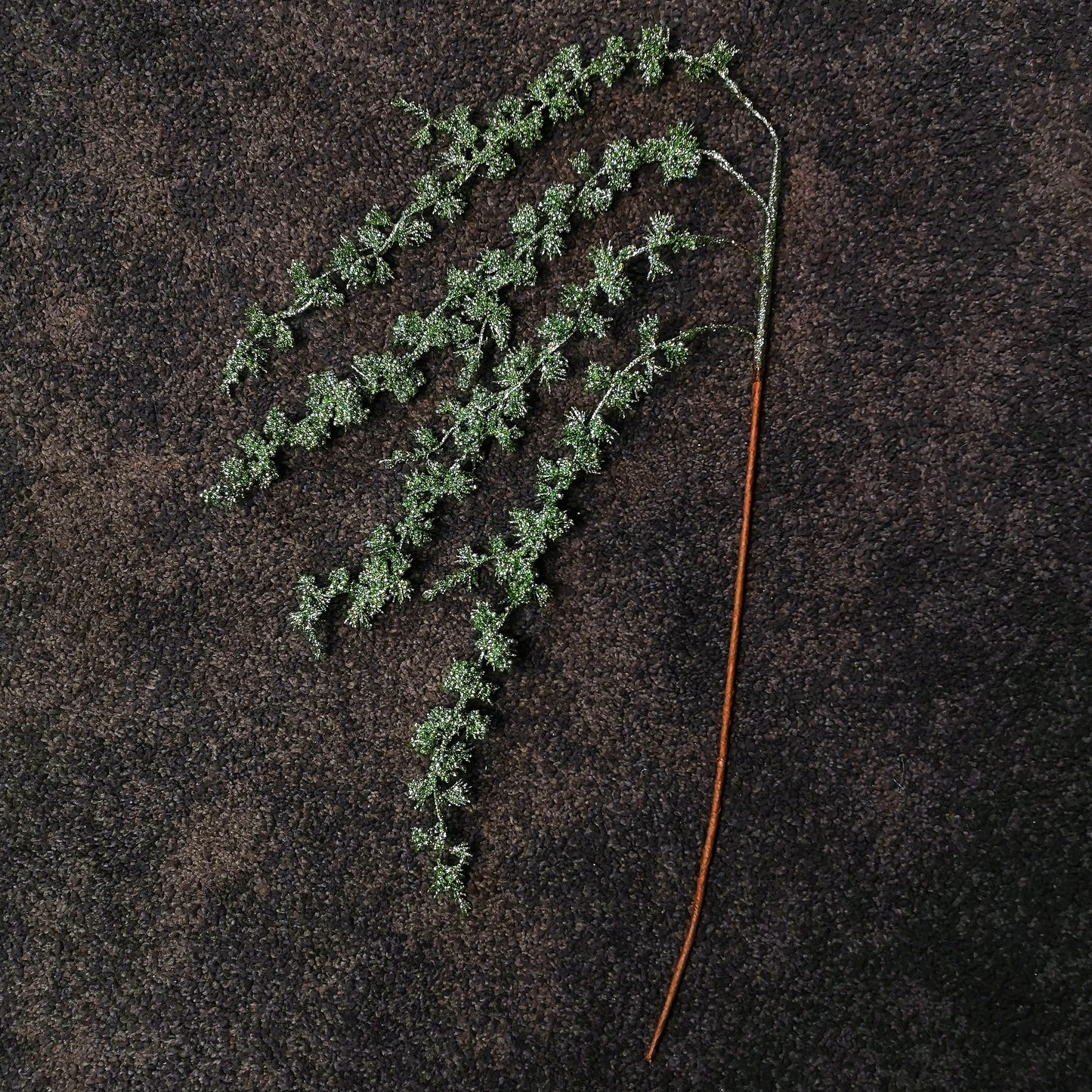 96cm Green Glitter Frosted Mini Leaf Wispy Christmas Stem Decoration