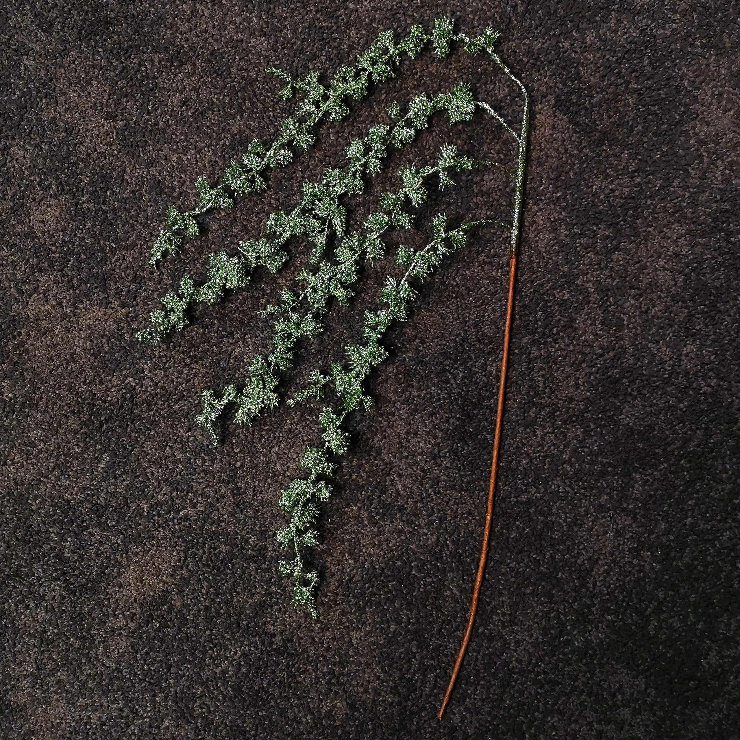 96cm Green Glitter Frosted Mini Leaf Wispy Christmas Stem Decoration