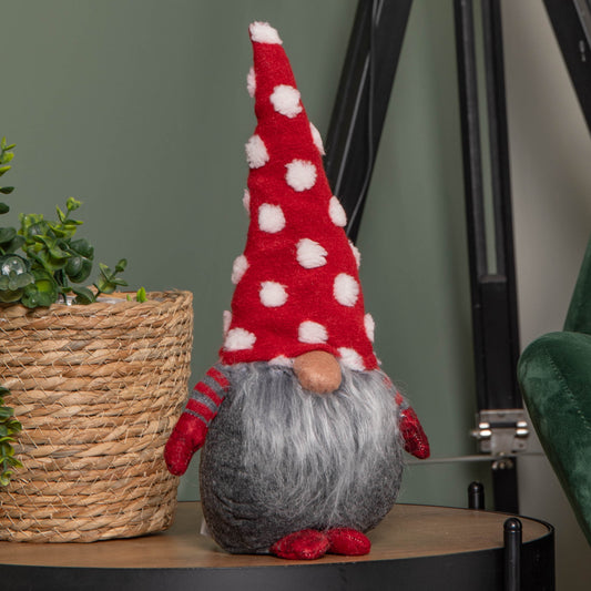 32cm Festive Christmas Red & Grey Bearded Gonk with White Polka Dot Hat