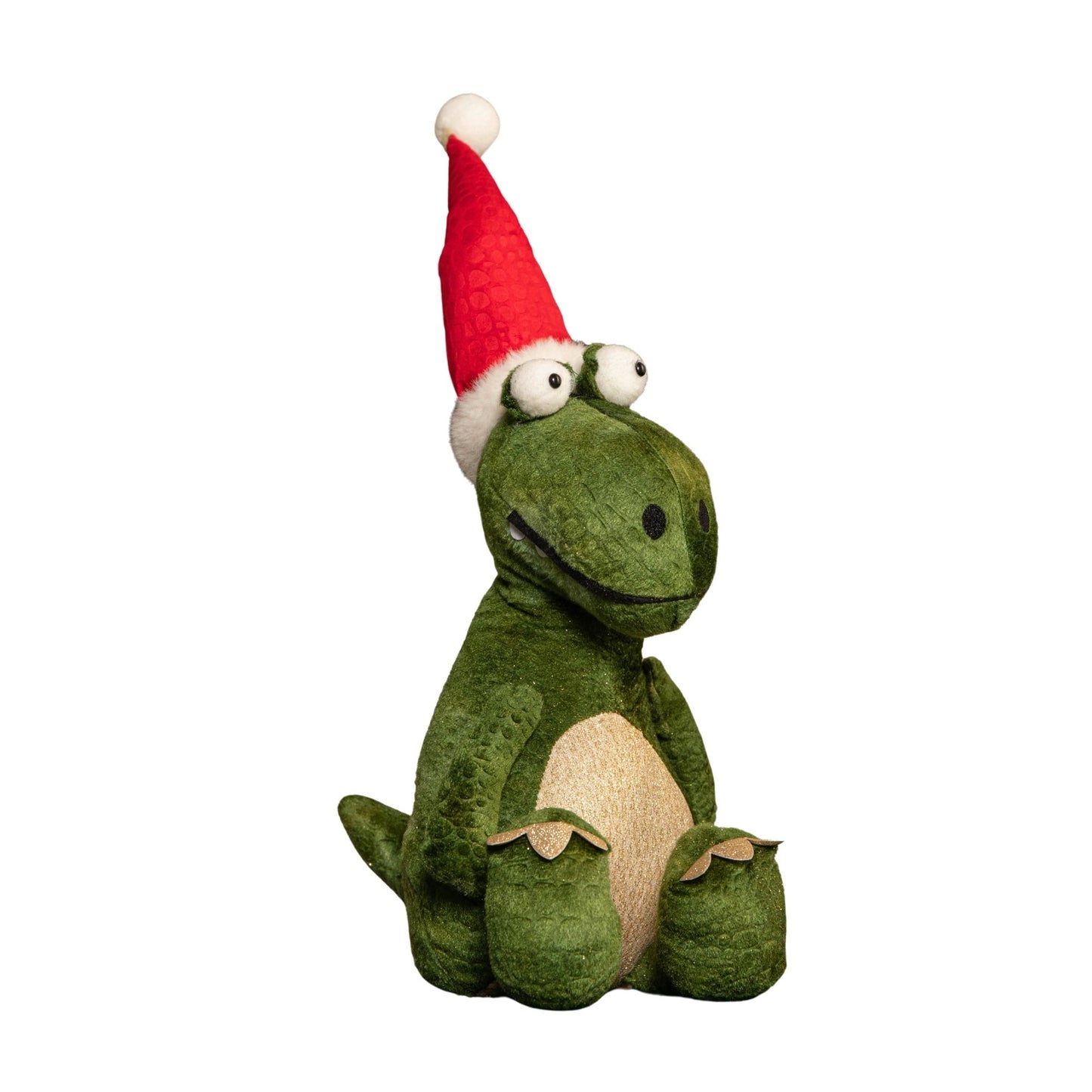 48cm Green Sitting Christmas Dinosaur with Santa Hat