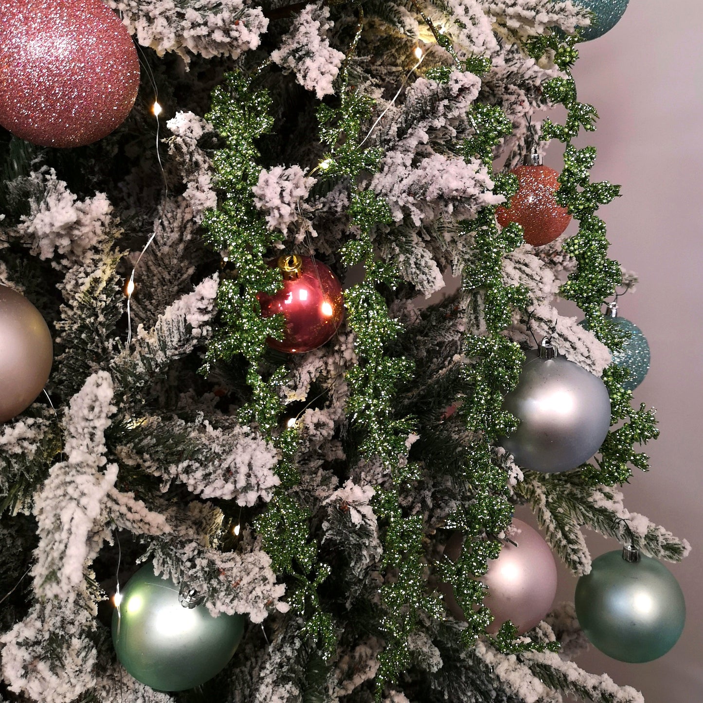 96cm Green Glitter Frosted Mini Leaf Wispy Christmas Stem Decoration