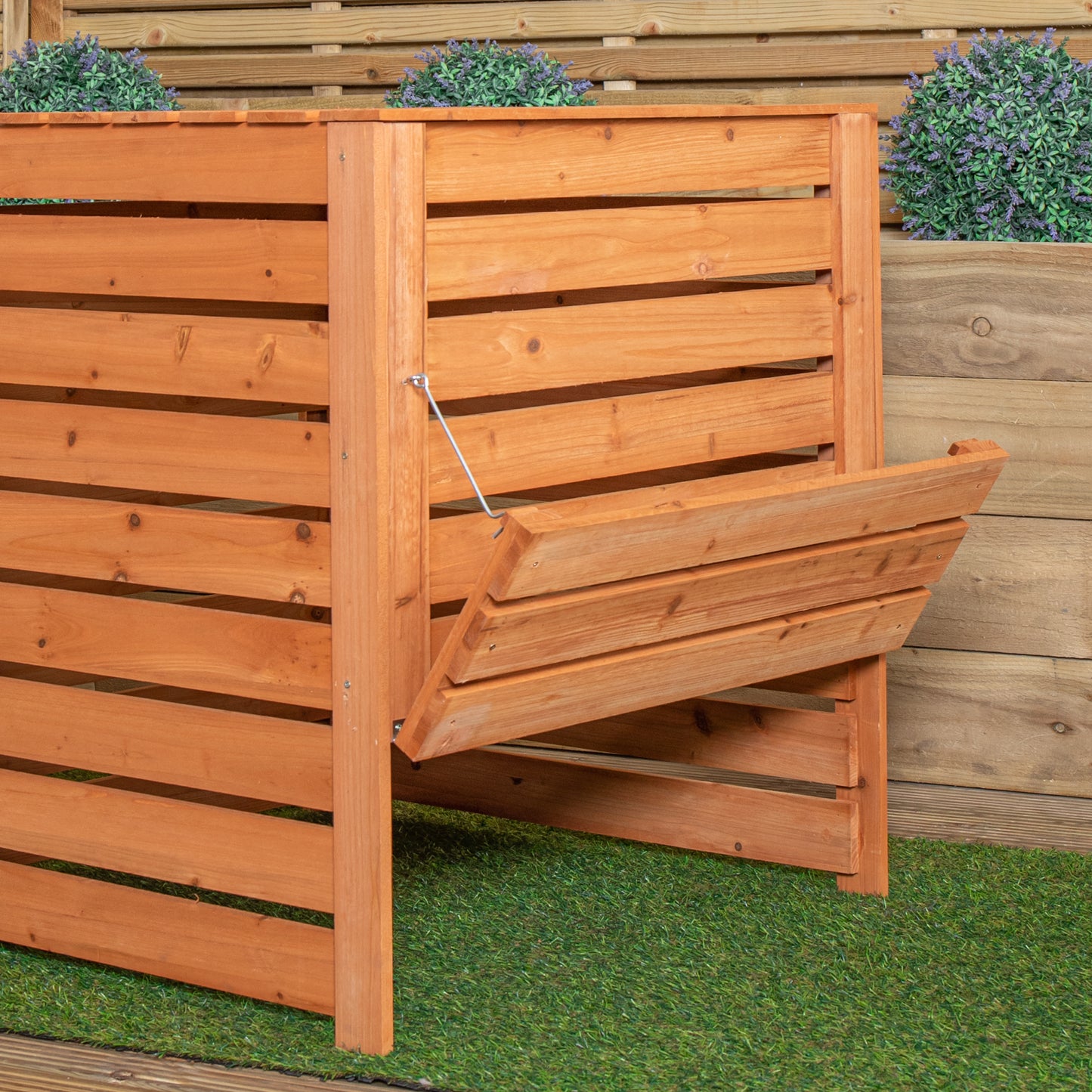 74 x 71cm Large Wooden Garden Waste Compost Bin with Removable Lid & Bottom Door