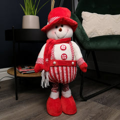 74cm Red and White Standing Snowman with Telescopic Legs Christmas Decoration