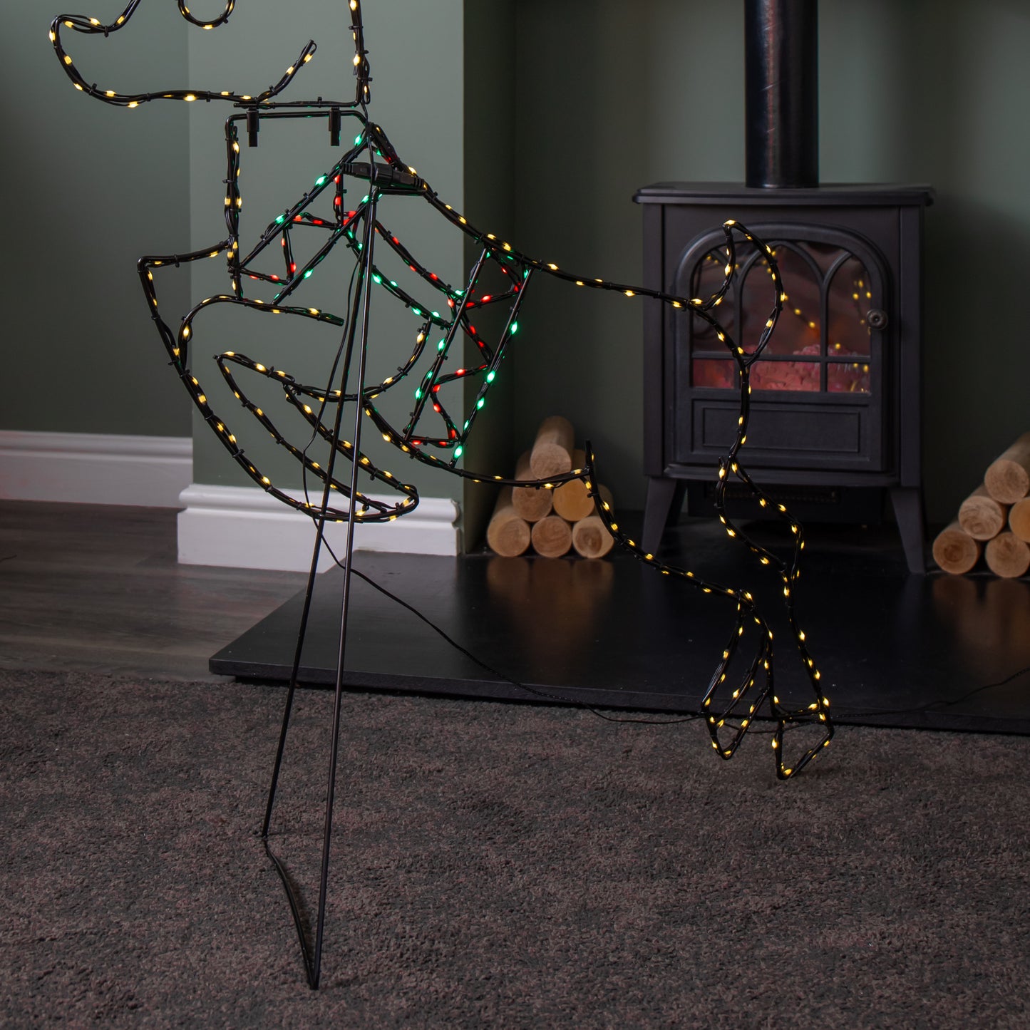 1.1m x 73cm Light up Prancing Christmas Reindeer with 350 Multi-Coloured LEDs